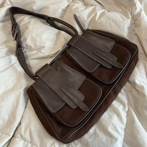 Brown Suede Buckle Strap Handbag